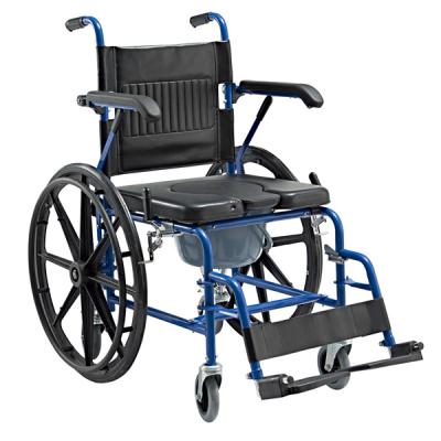 China Multifunction Insulated Mag Wheel Steel Transport Lightweight With Commode Wheelchair Folding Manual Steel Commode Wheelchair for sale