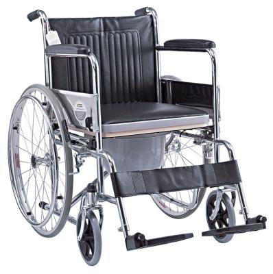 China Durable Aluminum Steel Hospital Commode Mobile Wheelchair With Wheels Toilet Chair For Elderly Handicapped Manual Steel Wheelchair for sale