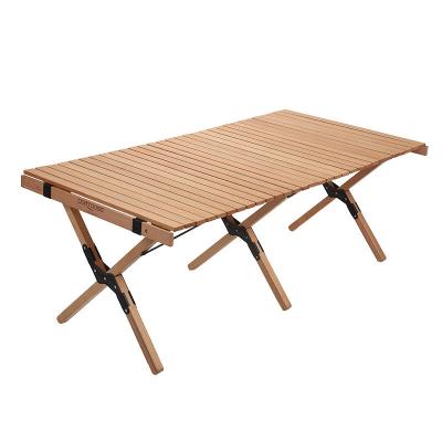 China 2022 New Outdoor Portable Beech Picnic Table Folding Egg Roll Camping Table for sale