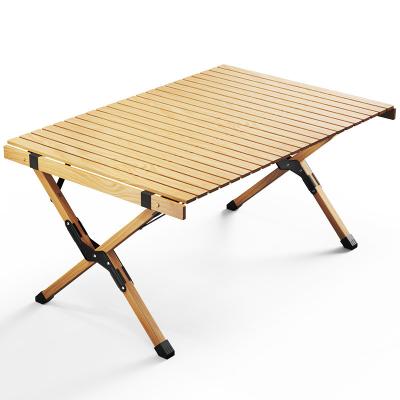 China Lightweight Portable Outdoor Portable Camping Table Roll Folding Up Wooden Table Picnic Beach Raising Wooden Table for sale