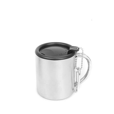 China Disposable Metal Camping Coffee Mug With Carabiner Double Handle Portable Wall Travel Mug for sale