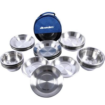 China Sustainable Stainless Steel Plate Bowl Set Outdoor Camping Bowl 24PCS Self-Propelled Portable Dinnerware Set for sale