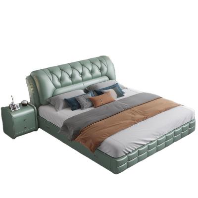 China Cheaper White Leather Convertible Bed With Good Quality King Queen Platform Upholstered Leather Soft Bed for sale