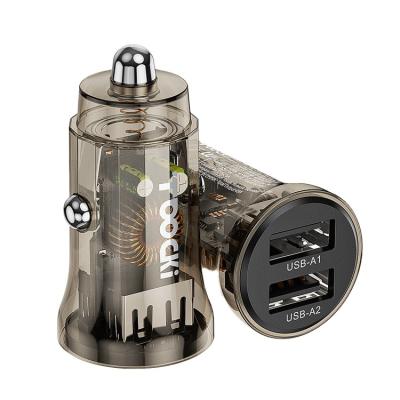 China Toocki Mini Size 15.5W 5V 2Ports 2.4A Transparent Car Charger Usb C Car Charger For Mobile Phone for sale