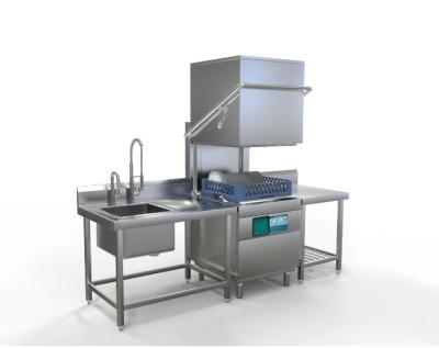 China Zilveren Industriële Afwasmachine Conveyor 380V Commercieel Hood Type Dishwasher Te koop