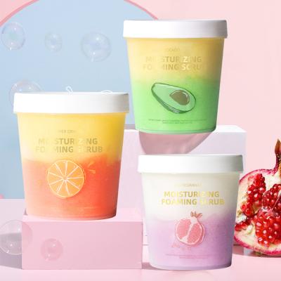 China Exfoliator OEM ODM Bath Sugar Scrub Private Label Cleansing Body Exfoliating Natural Organic Orange Avocado SPA Fruit Foaming Body Scrub for sale