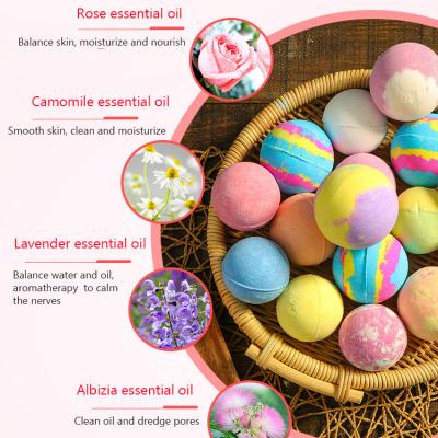 China Hotel Spa Private Label Bath Bomb Home Gift Set Natural Organic Handmade Bubble Rainbow Fizzy Bath Bombs With Flowers for sale