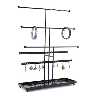 China 52 Hole Jewelry Display Ring Trophy Display Bracelet Necklace Earring Ring 5 Tiers Stand Jewelry Display Furniture Metal With Base for sale