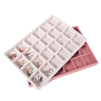 China Fashion Elegance Simplicity Suede Jewelry Storage Tray 24 Grid Luxury Large Earring and Ring Jewelry Storage Box Display Tray Custom for sale