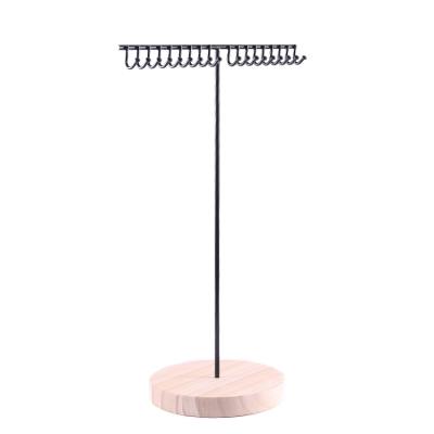 China Jewelry Display Jewelry Display Rack Cabinet Jewelry Metal With Wooden Base 19 Hooks Bracelet Necklace Holder Stand for sale