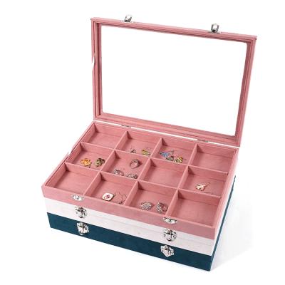 China Fashion Wholesale Luxury Simplicity Elegance Large Dustproof Jewelry Storage Box With Lid 12 Grids Exquisite Bracelet Jewelry Display Box Ring Necklace Bracelet Sta for sale