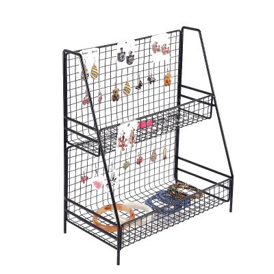 China Multifunctional Cosmetic Jewelry Display Nail Polish Rack Double Layer Metal Display Rack Jewelry Storage Rack for sale