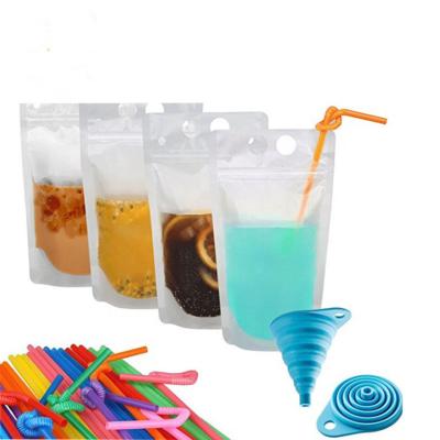 China Safety Customized Stand Up Juice Drink Pouch Bag With Straw for sale