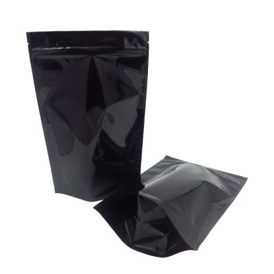 China Low Moq Moisture Proof POS Stock Black Aluminum Foil Sack Bag With Zipper for sale
