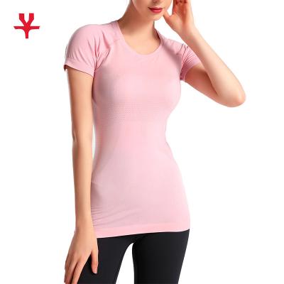 China Breathable Cool Dry Basic Running Seamless Shirts Short Sleeve Round Neck Gym Women Yoga T-Shirt for sale