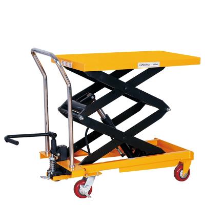 China Hotels Factory Supply 500kg 1.5M High Double Scissor Hydraulic Manual Lift Table Table Lift Trolley for sale