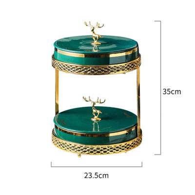 China Dustproof Light Luxury Ceramic Green Gold Dish Snack Tray Dried Fruit Four Grid Fruit Bowl Dessert Dish Crown for sale