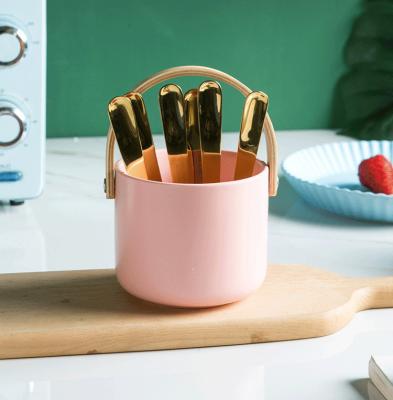 China Sustainable Luxury Ceramic Cutlery Utensil Holder Kitchen Chopstick Knife Fork Spoon Organizer with Gold Rack for sale