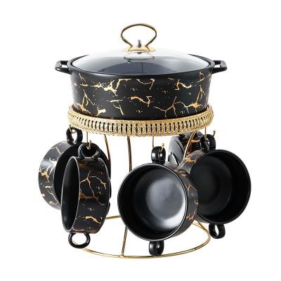 China Sustainable Marble-patterned soup pot with high heat, large capacity with small bowl of soup, porridge, open fire, double stew pot for sale