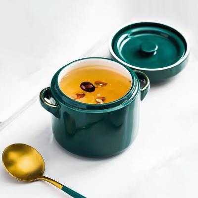 China Viable Household Ceramic Stew Pot With Nest Or Egg Steamming Double-ear Mini Stew Cover Waterproof Stew Bowl Cover Bird Pot for sale