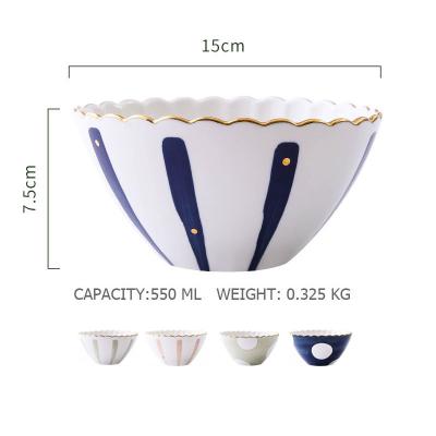 China Viable Nordic style salad bowl creative ceramic hand-painted underglaze large 6 inch tabletop fruit bowl for sale