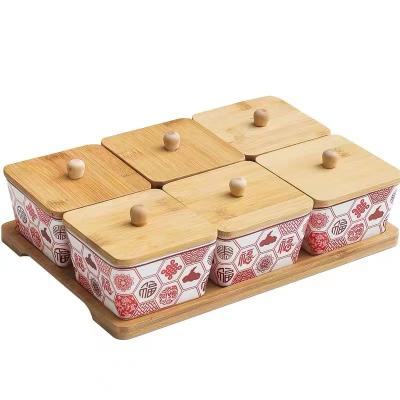 China Moisture-proof Nordic Square Dust And Snack Fruit Ceramic Serving Bowls Sauce Dish With Lid Bamboo Ceramics Tray Other Hotel for sale