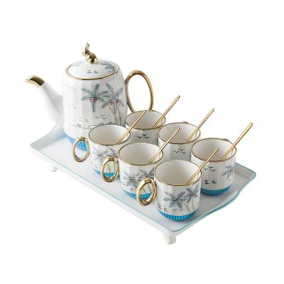 China Viable Nordic Full Set Cartoon Illustration Ceramic Tea Cups Cup Shelf Tea Cups Cartoon Illustration Cold Drinks Cup Set for sale