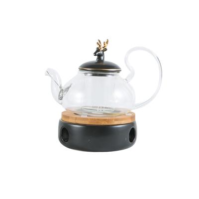 China Viable Flower Heat Resistant Glass Teapot Set Summer Large Capacity Desktop Pot Coffee High Borosilicate Glass Teapot for sale