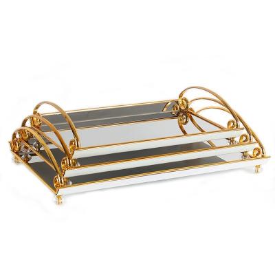 China Light luxury nordic iron frosted storage decorative fruit dish living room mirror tray light gold plated swing dish for sale