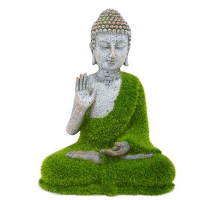 China China outdoor buda garden fiberglass buddha flocking sitting garden decoration buddha statues green for sale