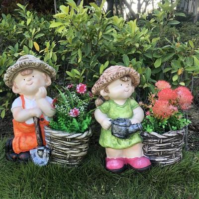 China Europe USA garden decoration kawaii resin child statue planters garden planter pot garden accessories for sale