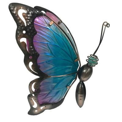 China Creative Halloween Decorations Solar Garden Lamp Metal Printed Butterfly Glass Garden Decoration for sale