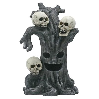 China Garden Decoration Horror Halloween Decoration Resin LED Lights Green Skull Intersperse Spooky Haunted Tree for sale