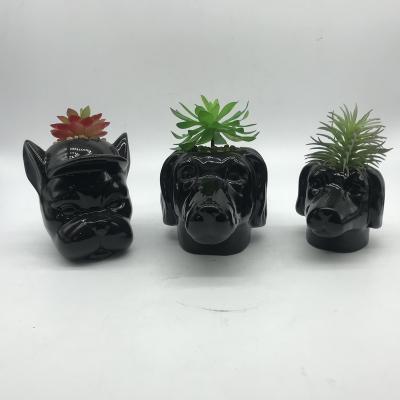 China Minimalist Home Office Decoration Pot Black Dog Head Planter Succulents Ceramic Bonsai Pot for sale