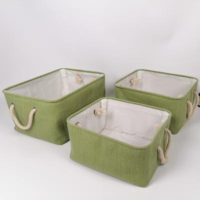 China CLASSIC Rectangle Cotton Cloth Basket Toy Storage Set Of 3 Folding Hanging Cotton Cloth Basket For Sundries for sale