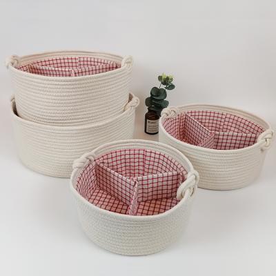 China Bathroom Wholesales Cotton 4 Rope Basket Stylish Woven Baby Toy Storage Basket Washable Storage Basket Set for sale