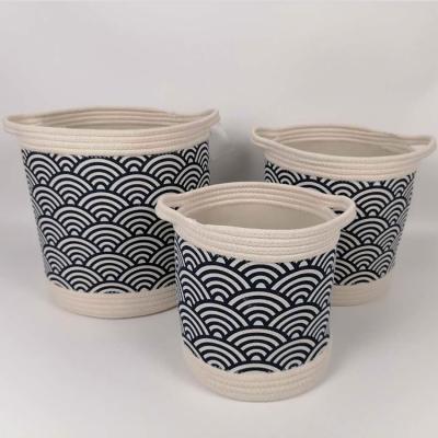 China Bathroom Cotton Rope Storage Baskets Set Cotton Rope Basket Hanging Luxurious Woven Cotton Rope Basket for sale