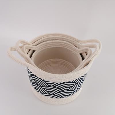 China Modern Minimalist Canvas Fabric Cotton Rope Basket Cotton Rope Storage Basket Set of 3 Desktop Storage Baskets for sale