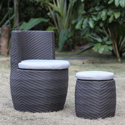 China Contemporary Outdoor Woven Rattan Chair Ottoman Set Garden Furniture for sale