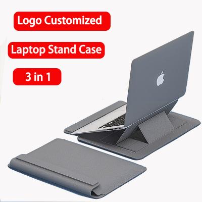 China Custom Logo PU Non-Slip Portable Laptop Sleeve with Stand Case 3 in 1 Multifunctional Notebook Compatible with 13-16 inch Macbook for sale