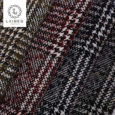 China Organic Plaid Famous Brand Houndstooth Groove Houndstooth Wool Tweed Blend Plaid Fabric for sale