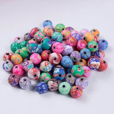 China 50Pcs/Bag Ceramic 8mm Round Polymer Clay Flower Pattern Printing Beads Loose Beads Random Mix Colors For Make Jewelry Wholesale for sale