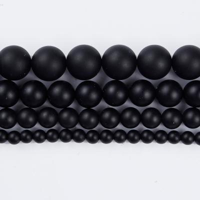 China Natural Stone Beads Frosted Black Agate Smooth Stone Loose Beads 4/6/8/10/12mm For DIY Jewelry Bracelet Neckalce Accessories for sale