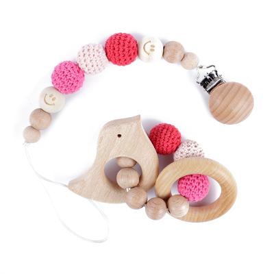 China BPA Free BPA Free Teether Toy Personalized Baby Teething Wooden Pacifier Clips for Baby Support Nipples Pacifier Clips for sale