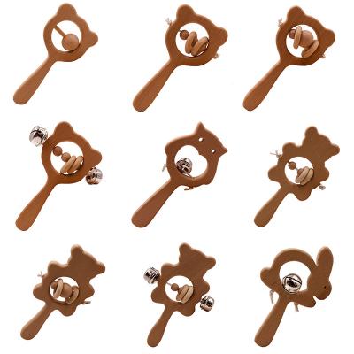 China Eco-Environmental Wooden Rattle Toys Beech Shape Animal Hand Teething Ring Baby Rattles Baby Chew Wooden Toy Educational Toys Teether for sale