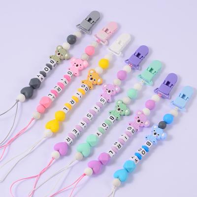 China Custom Personalized Baby Name BPA Free Silicone Pacifier Chain Pacifier Clips Holder Chain Silicone Animal Heart Beads Holder Chain for sale