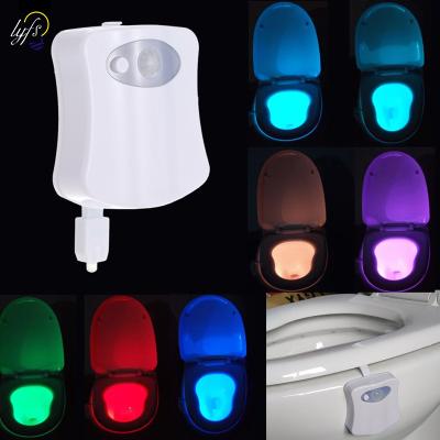 China Modern Smart Bathroom Toilet Night Light LED Body Motion Activated Seat Sensor Lamp 8 Color PIR Lux On/Off Led Decoracion Lighting for sale