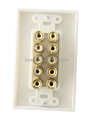 China New ABS 5 Pairs Insert Banana Plug Coupler Speaker Female Wall Plate for sale