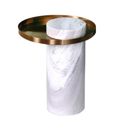 China High End Modern Luxury Gold Marble Stainless Steel Style Living Room Side Table for sale