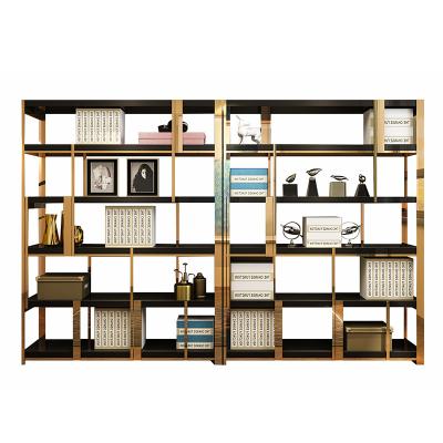 China High-end luxury home wood bookcase stainless steel bookshelf living room bookshelf luxury bookcase luxury view shelve for sale